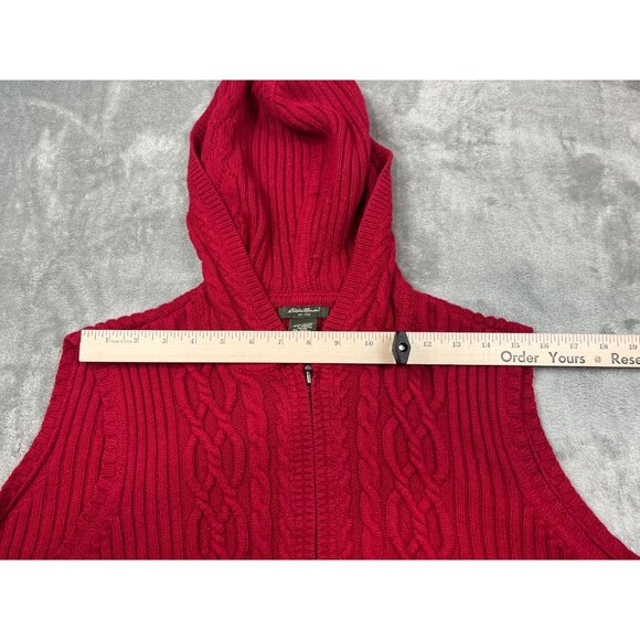 Eddie Bauer Mens XL Red Hooded Cable Knit Sweater Vest Golf Grandpa Zipp up Vest - Picture 4 of 14